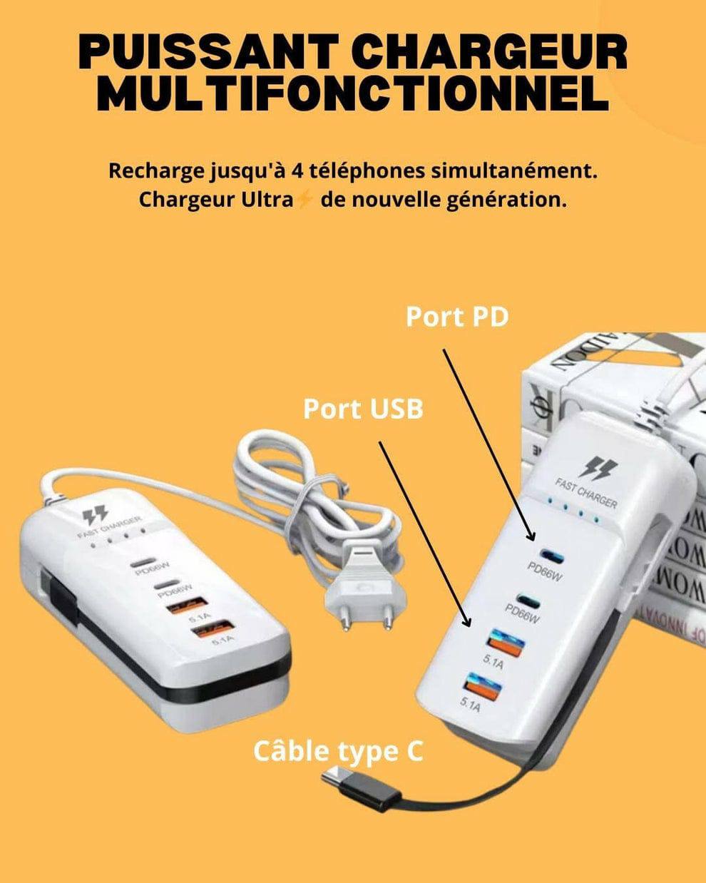 Multiprise Multifonction avec Charge Rapide et Arrêt Automatique
