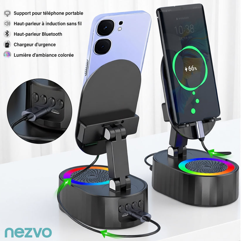 Support de Téléphone Multifonction – Enceinte Bluetooth & Power Bank Intégrés