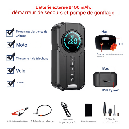 Demarreur voiture Powerbank numérique multifonctionnel 4 en 1